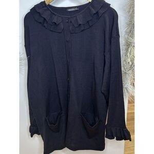 Theomiles Navy Blue Size 1X Long Ruffle‎ Sleeve Cardigan